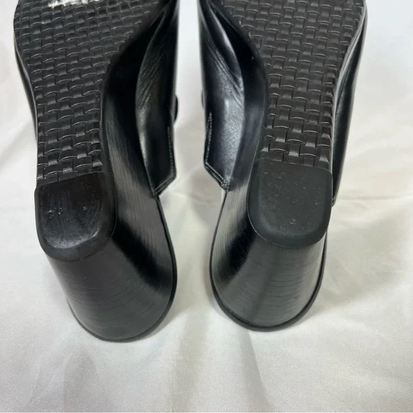 Cole Haan Black Leather Wedge Slip-On Clogs Mules Woven Strap Detail Size 9.5 - Picture 15 of 15